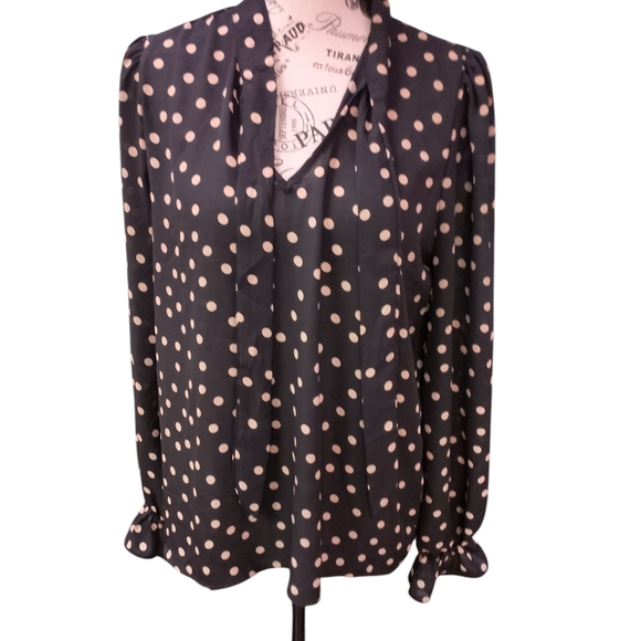 Chic Black Polka Dot Blouse - Picture 1 of 8